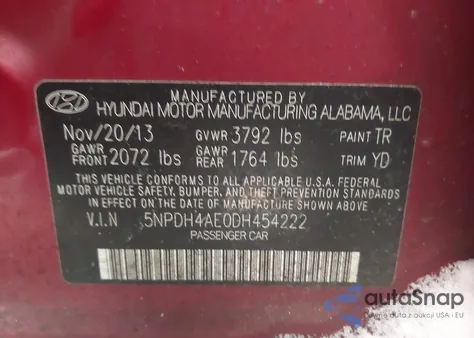 2013 Hyundai Elantra Gls из США, поврежденный, VIN 5NPDH4AE0DH454222